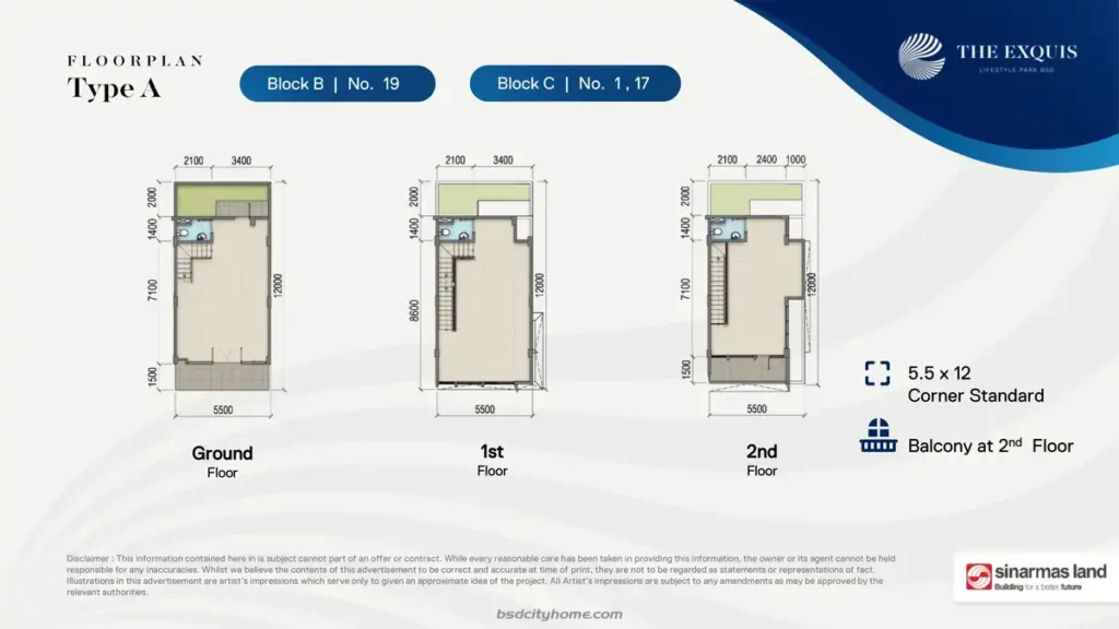 Denah Ruko The Exquis BSD Tipe A Block B & C