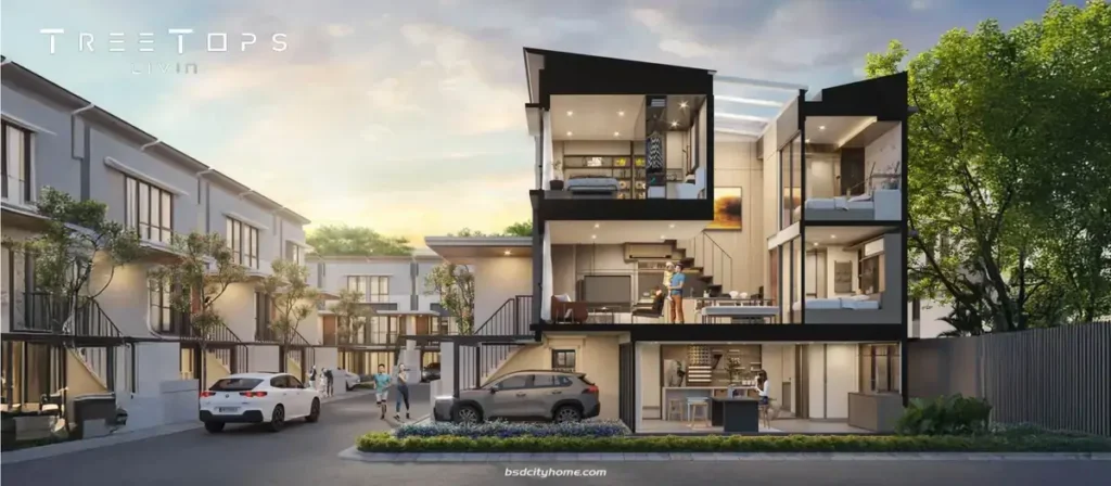 Tampak Samping Rumah TreeTops Livin Park Serpong