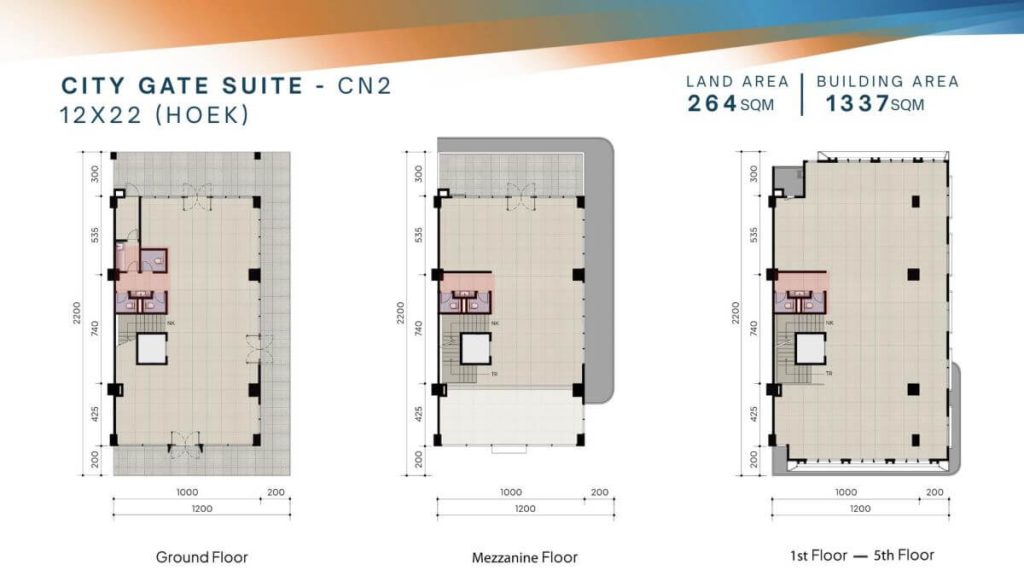 Denah Lantai City Gate Suite CN2 12x22 Hoek